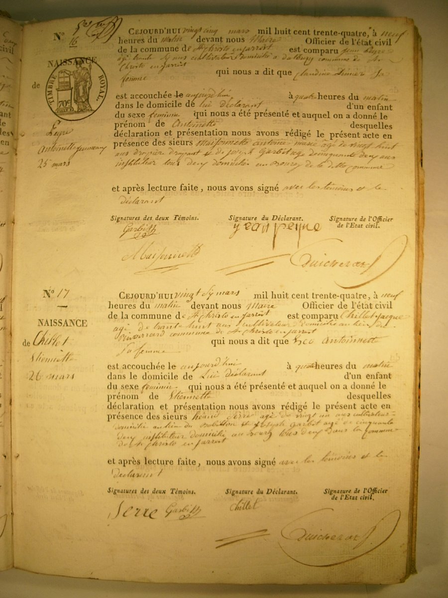 Page du registre
